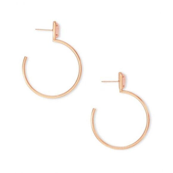 EUC [Kendra Scott] Small Pepper Blush Wood Stone Rose Gold Hoop Earrings - Picture 3 of 13